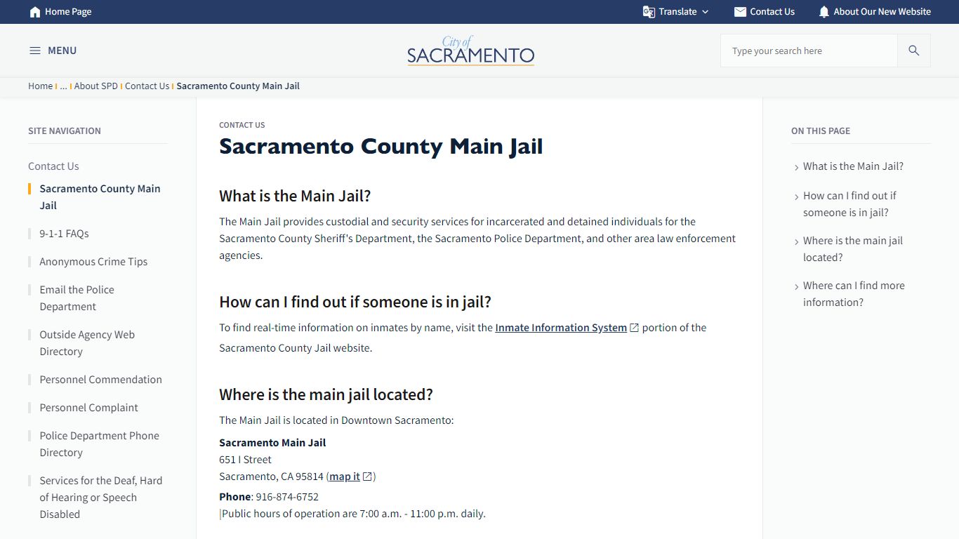 Sacramento County Main Jail | City of Sacramento