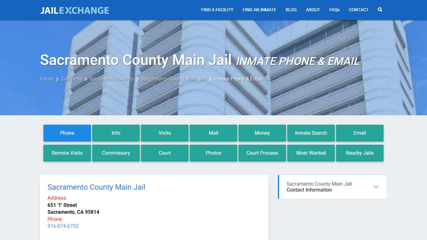 Inmate Phone - Sacramento County Main Jail, CA - Jail Exchange