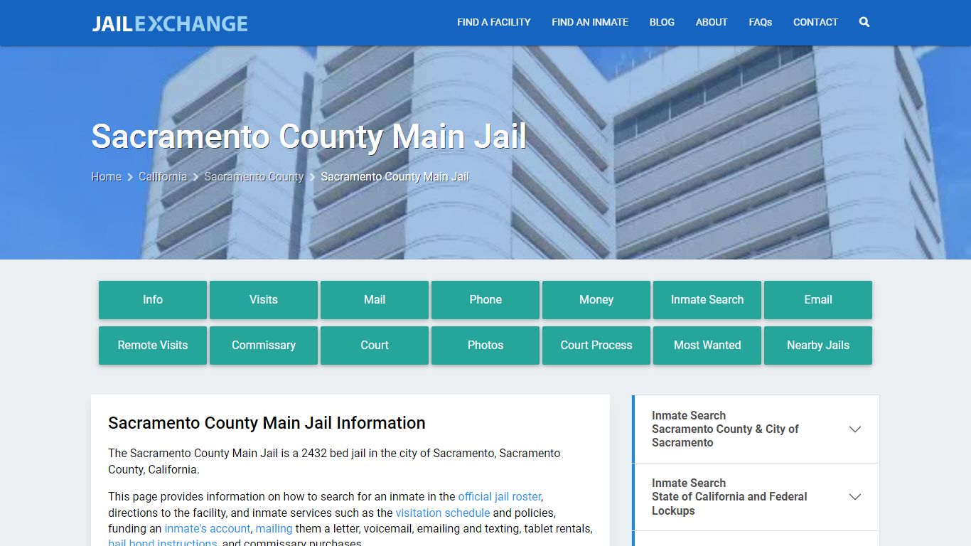 Sacramento County Main Jail, CA Inmate Search, Information